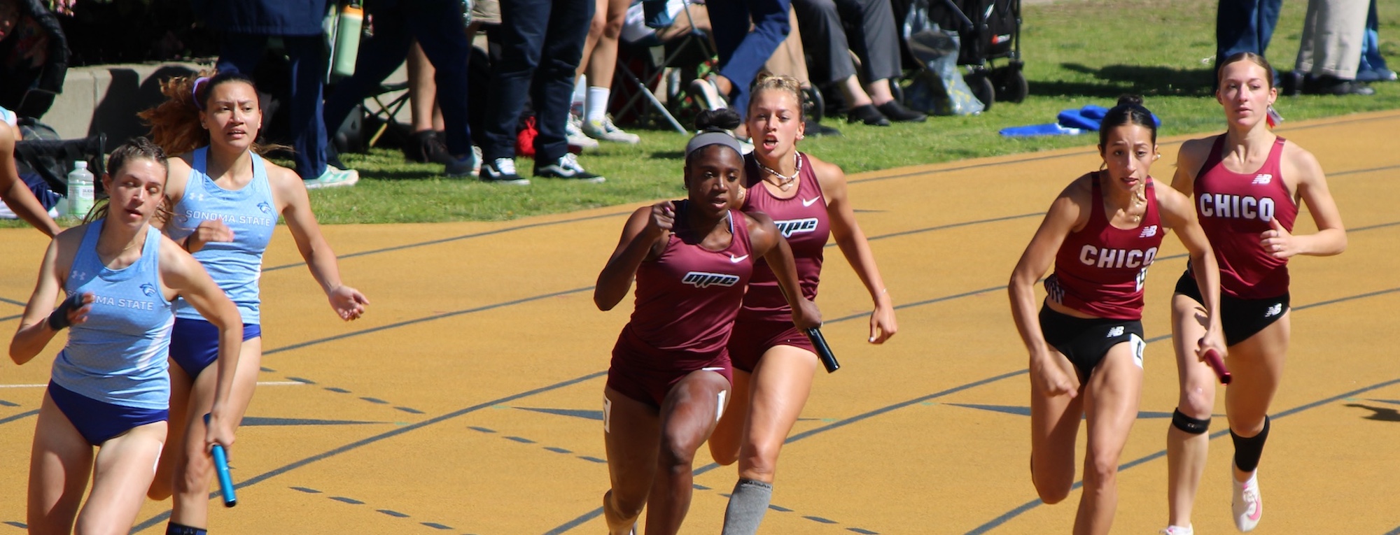 MPC Women's Track and Field Sprinters Running in Relay Event at UC Berkeley Meet